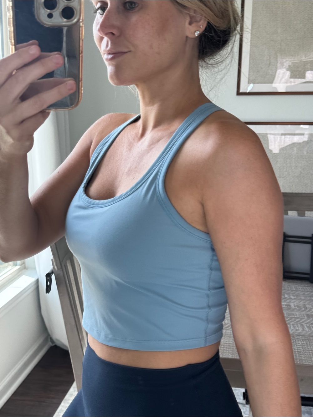 Women’s Light Blue Cropped Tank Top - Classic Scoop Neck Activewear - Picture 8 of 10